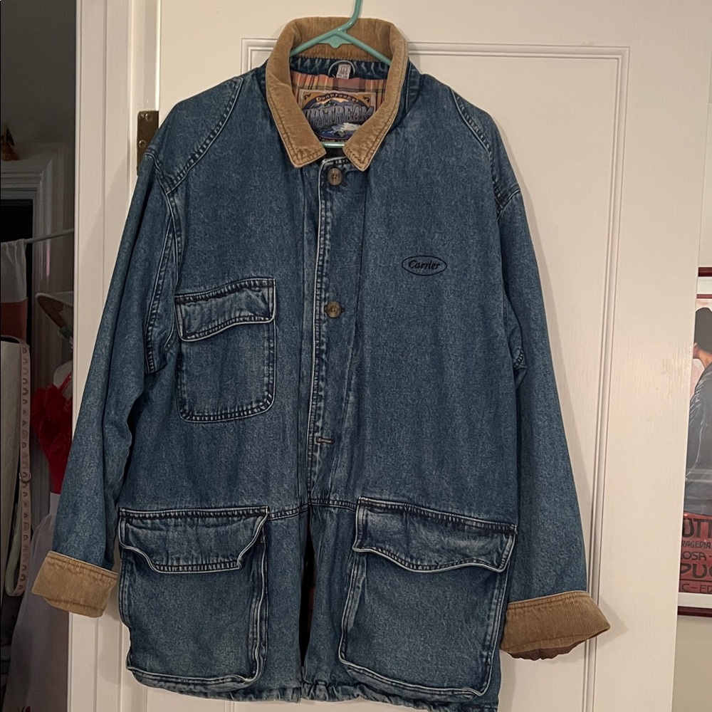Vintage fully flannel lined Denim chore coat with Tan corduroy Accents